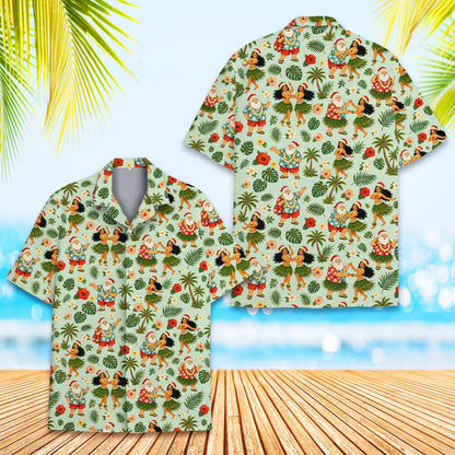 Additional detail view of the button-down christmas shirt