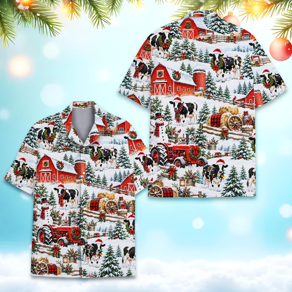Additional detail view showing the snowy landscape and red barn pattern
