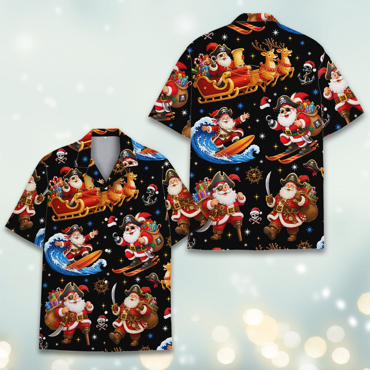 Final detail view of the polyester fabric and all-over holiday print