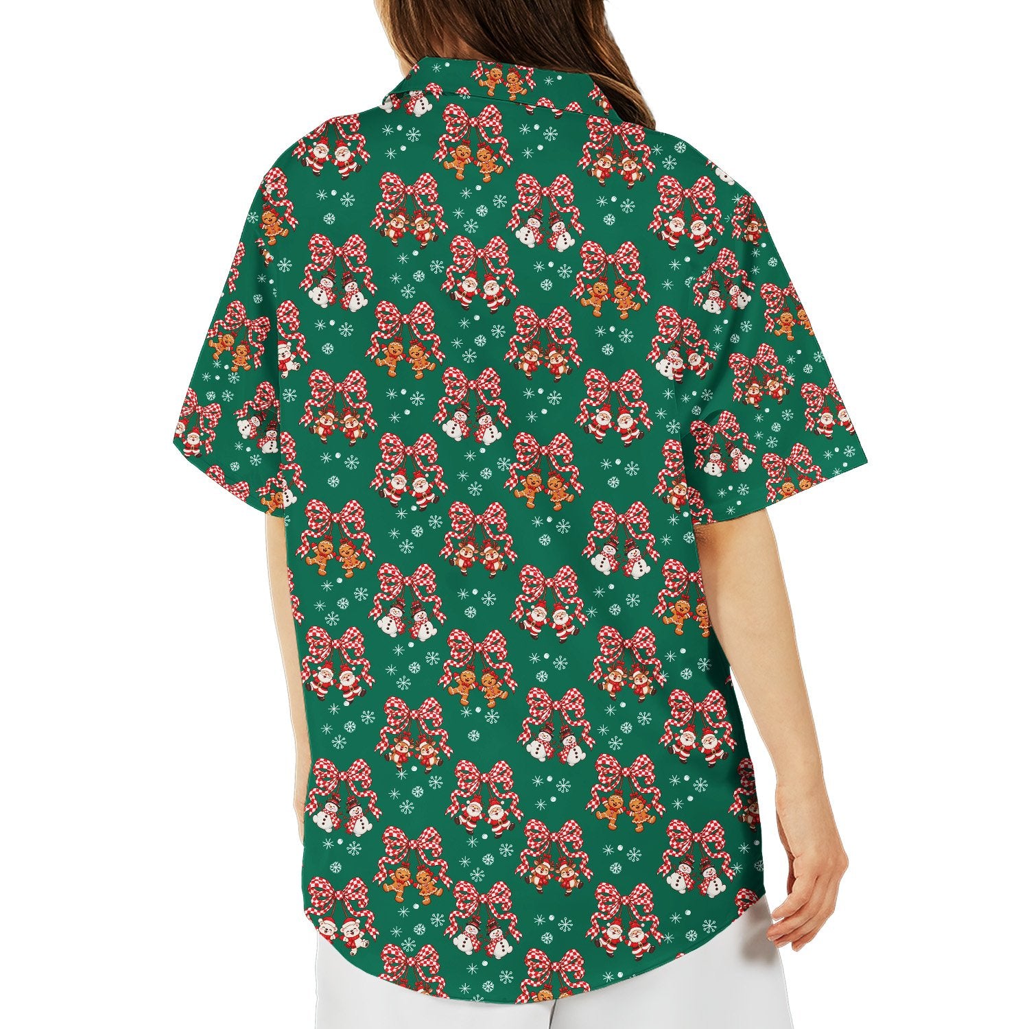 Festive holiday hawaiian shirt, side view