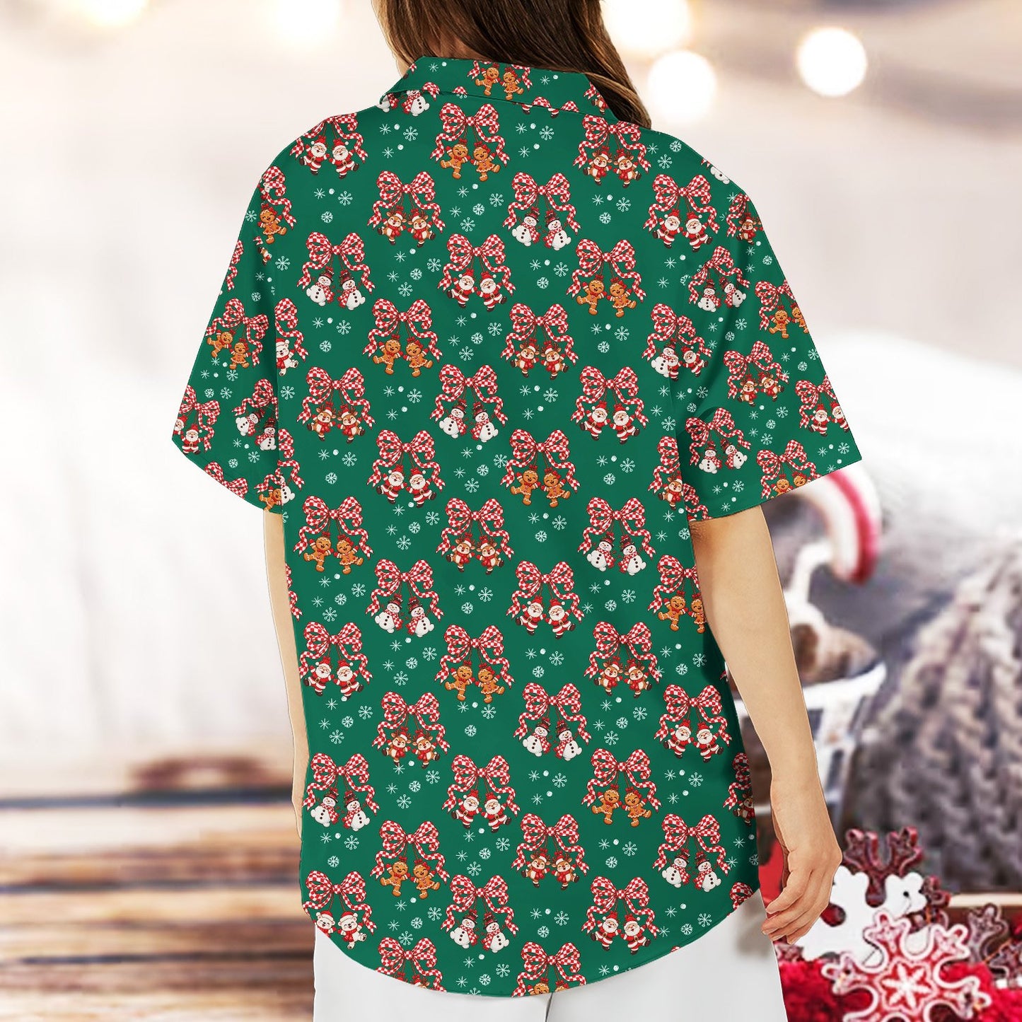 Matching family hawaiian christmas shirt for women and men, back view