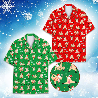 Detailed view of the yoga Santa pattern and HO HO HO text