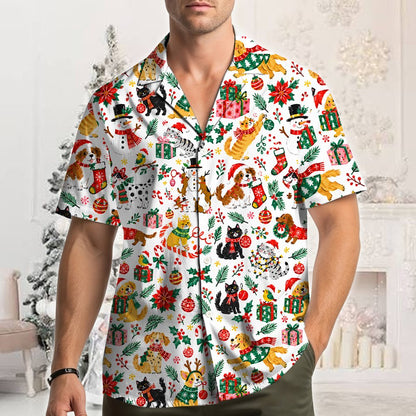 Additional front view of the white christmas hawaiian shirt