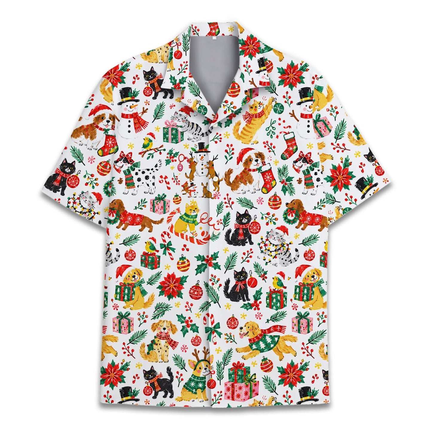 Second lifestyle view of the festive matching hawaiian shirts