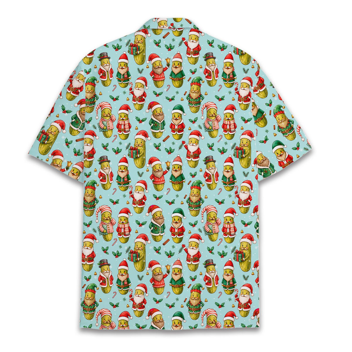Back view of the christmas pickle hawaiian shirt