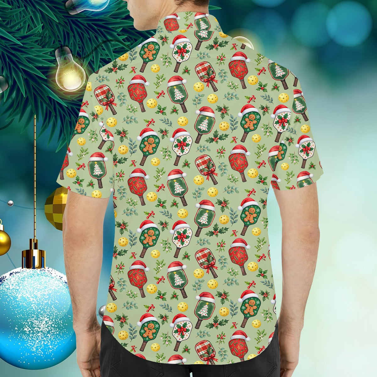 Detailed back view showing the festive pickleball paddle pattern