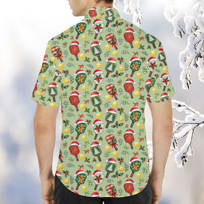 Back view of the matching family christmas pickleball hawaiian shirt