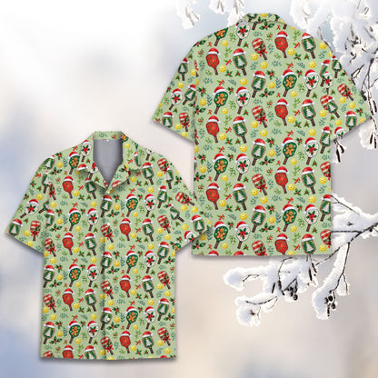 Another front view of the light green christmas pickleball hawaiian shirt