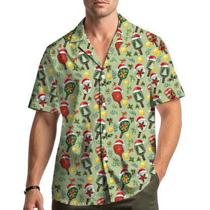Angled front view of the matching family holiday hawaiian shirt
