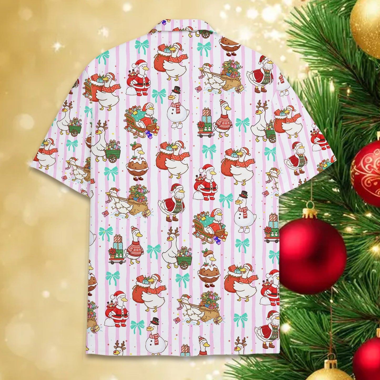 Back view 2 of pink christmas hawaiian shirt