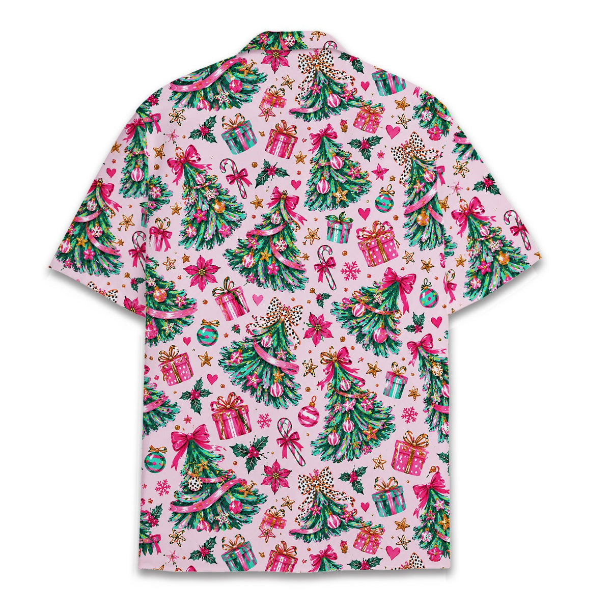 Back view of the pink christmas hawaiian shirt