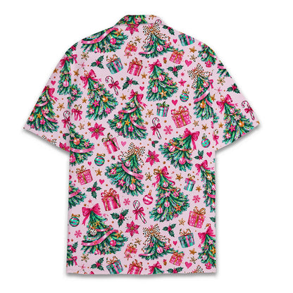 Back view of the pink christmas hawaiian shirt