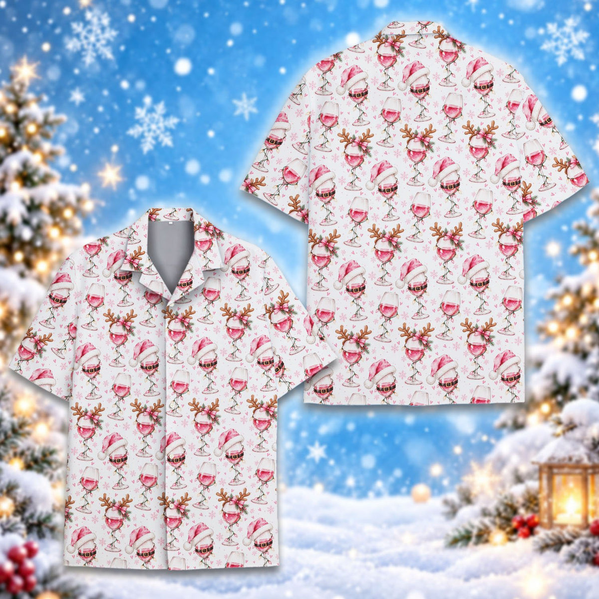 Close-up front view of the festive matching family Hawaiian shirt