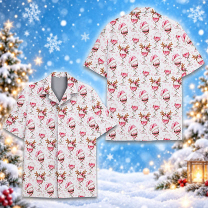 Close-up front view of the festive matching family Hawaiian shirt