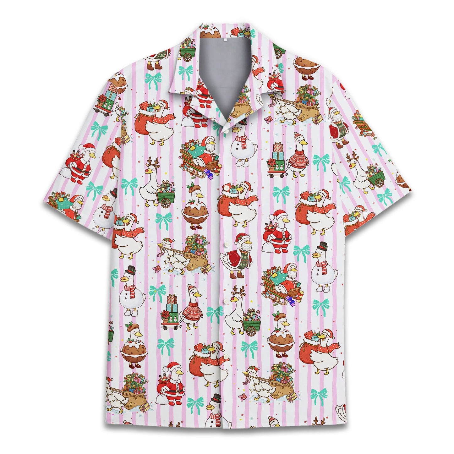 Front view 3 of hawaiian shirt with christmas ducks