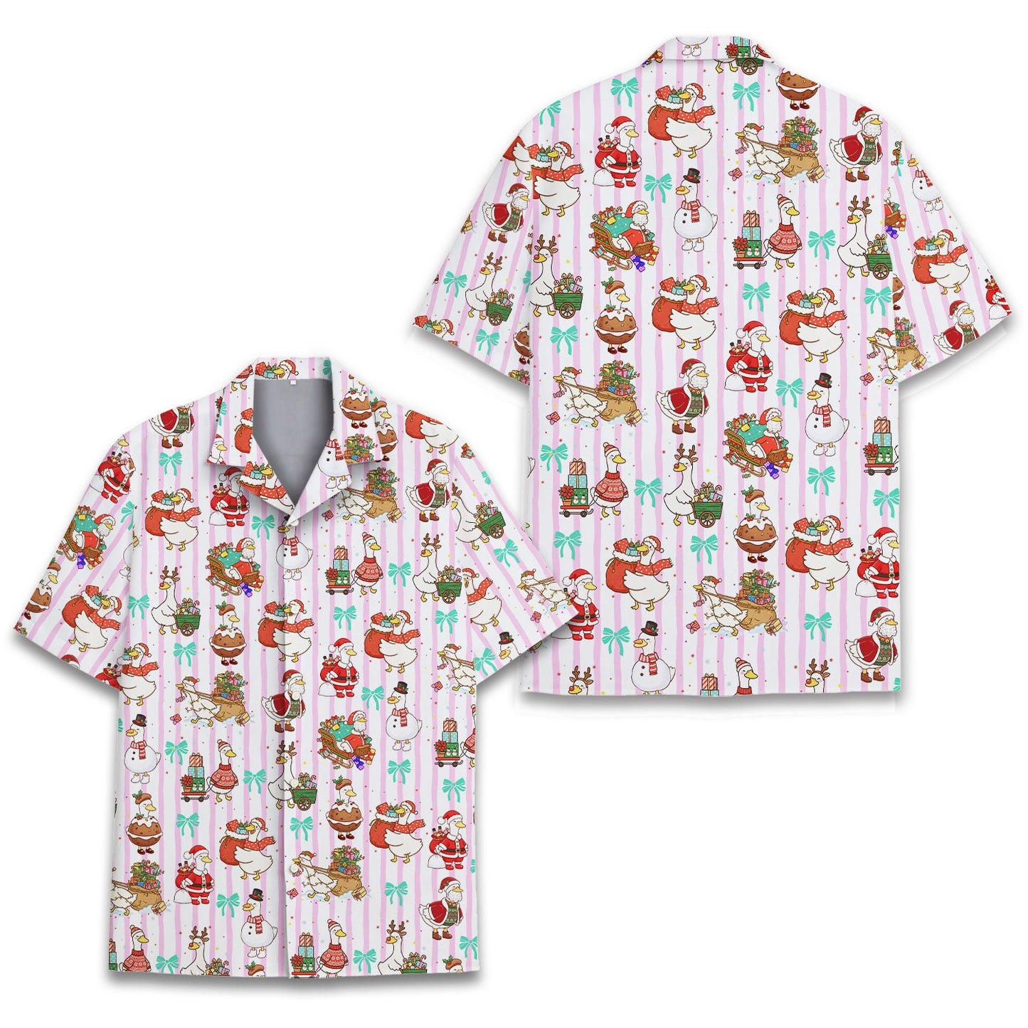 Front view 6 of christmas hawaiian shirt with green bows