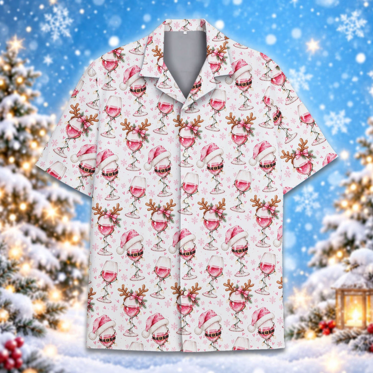People enjoying the holidays in matching Christmas Hawaiian shirts