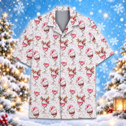 People enjoying the holidays in matching Christmas Hawaiian shirts