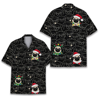 Another front view of the multicolor christmas pugs shirt