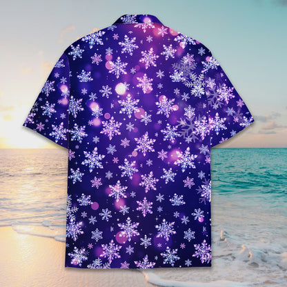 Purple christmas hawaiian shirt back view snowflakes