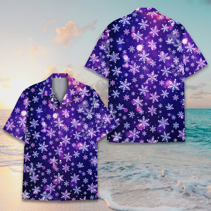 Purple christmas hawaiian shirt front detail view