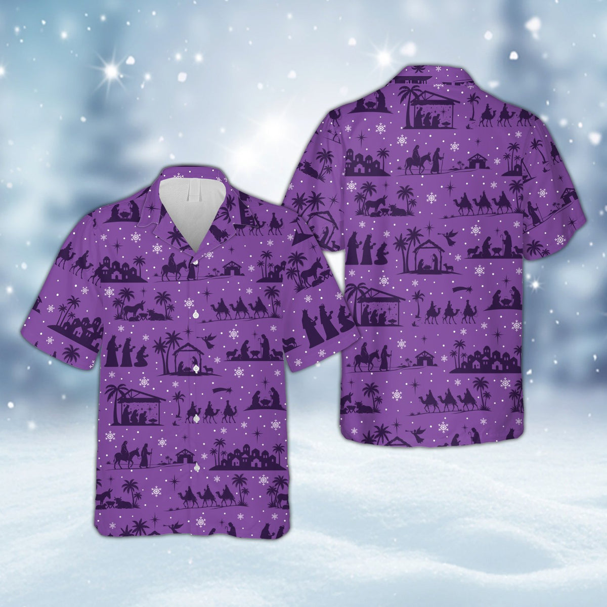 Purple matching family hawaiian shirt, front view