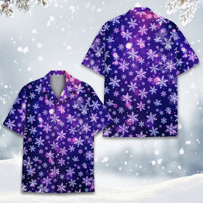 Purple christmas hawaiian shirt front view with glowing bokeh effect