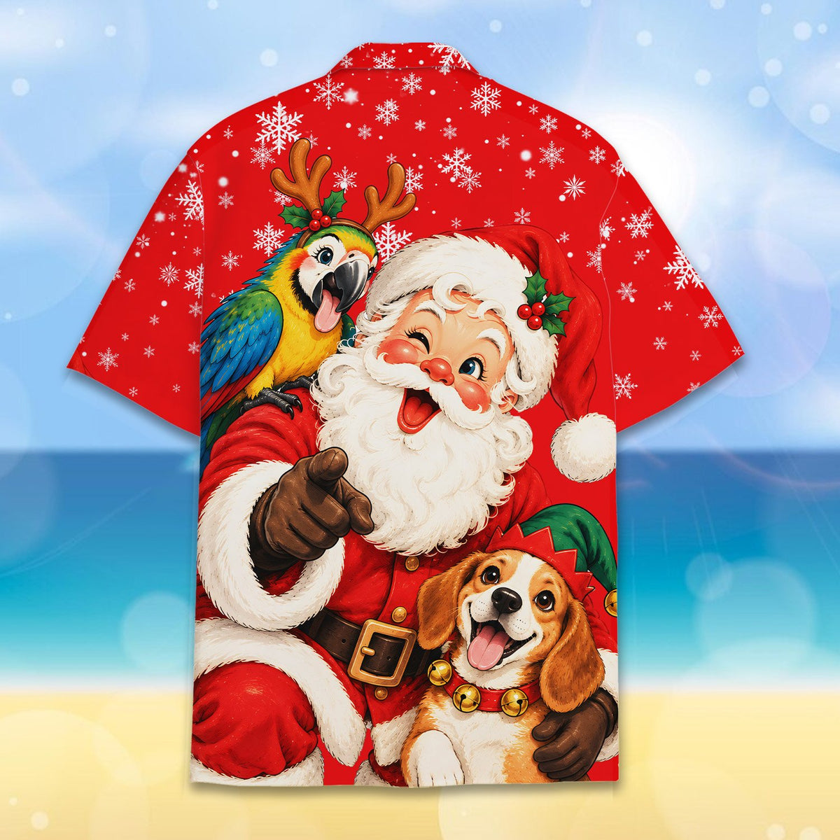 Matching family hawaiian shirts featuring Santa Claus, front view 4