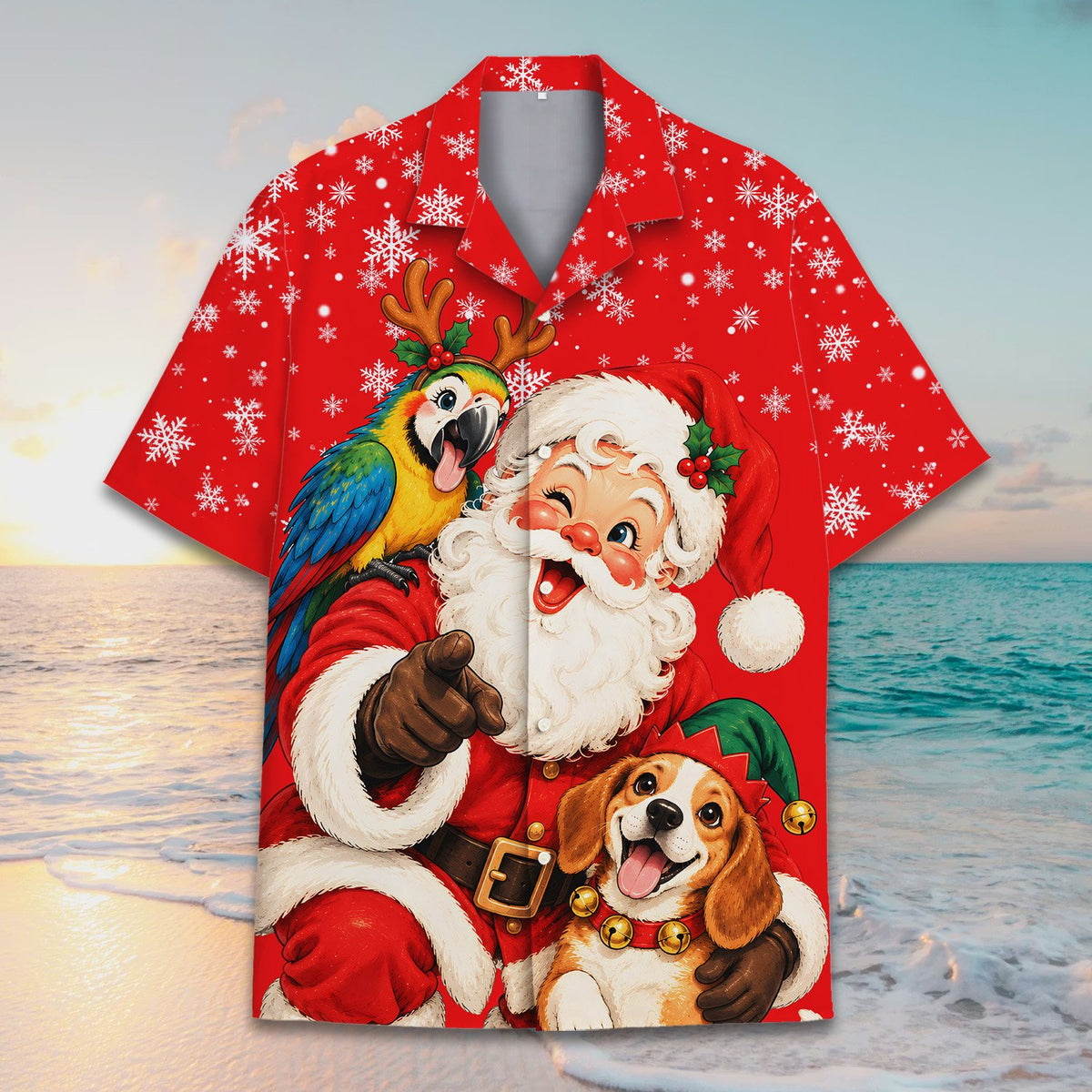 Matching family hawaiian shirts for holiday events, front view 8