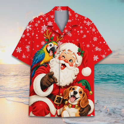 Matching family hawaiian shirts for holiday events, front view 8