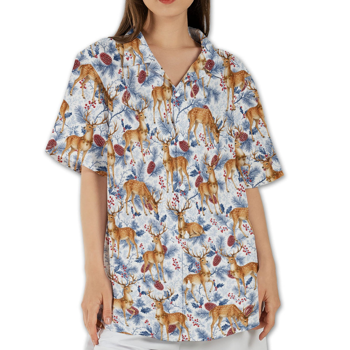 Casual lifestyle image of the reindeer hawaiian shirt being worn