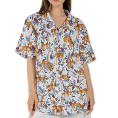Casual lifestyle image of the reindeer hawaiian shirt being worn