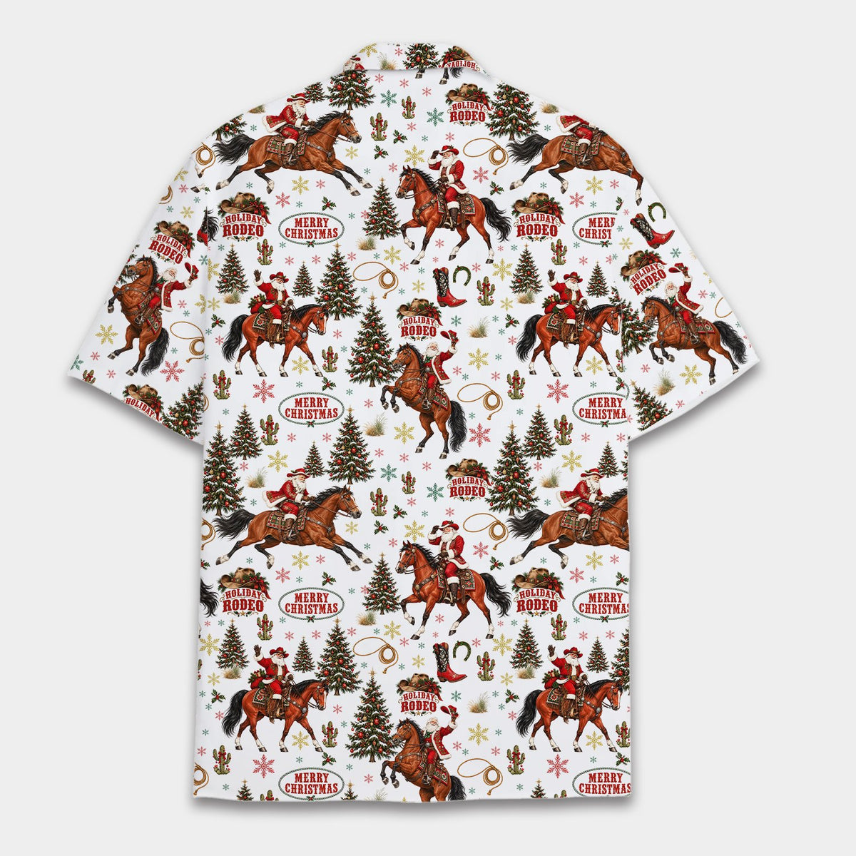 Back view of the christmas rodeo hawaiian shirt