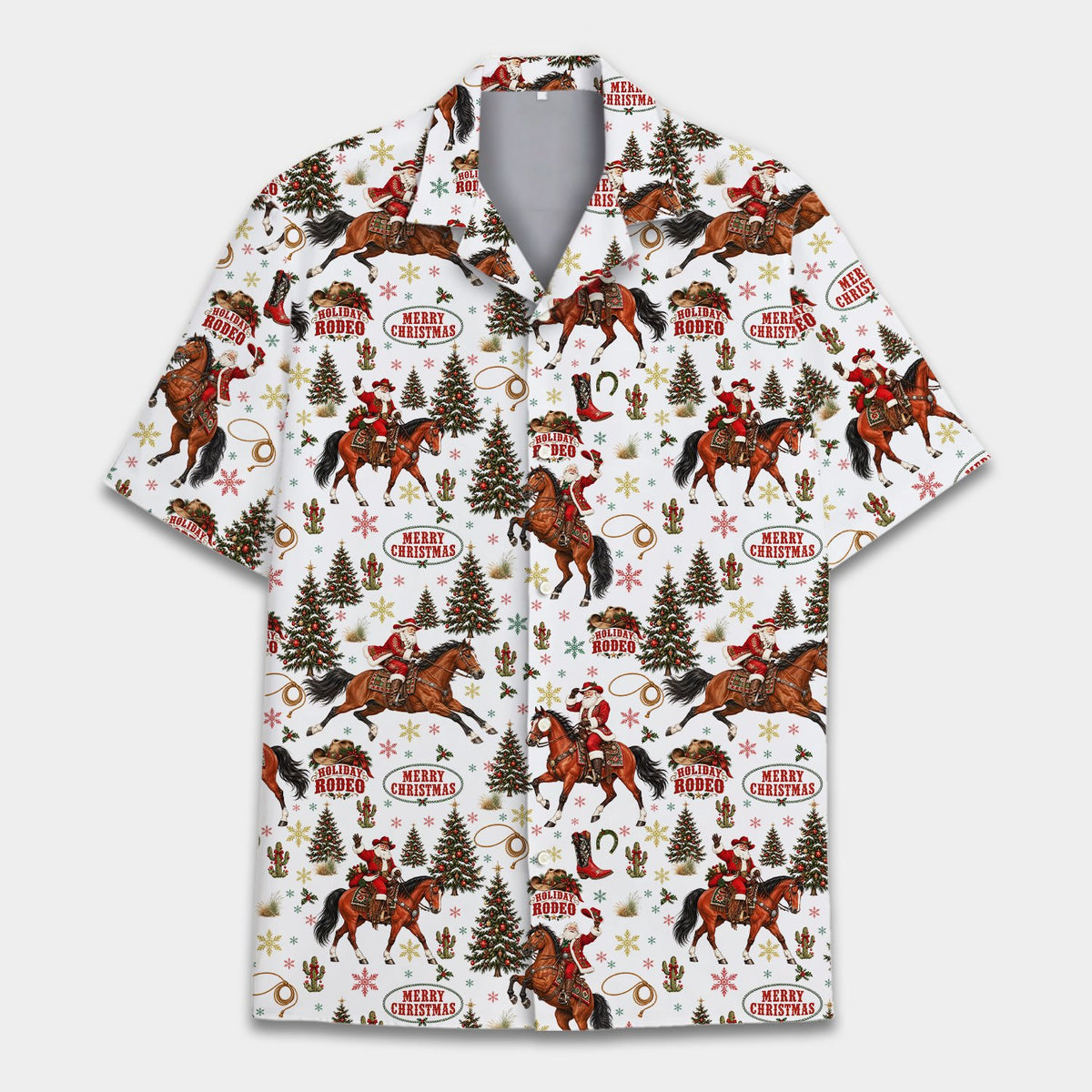 White holiday hawaiian shirt front detail
