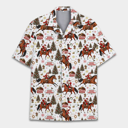 White holiday hawaiian shirt front detail