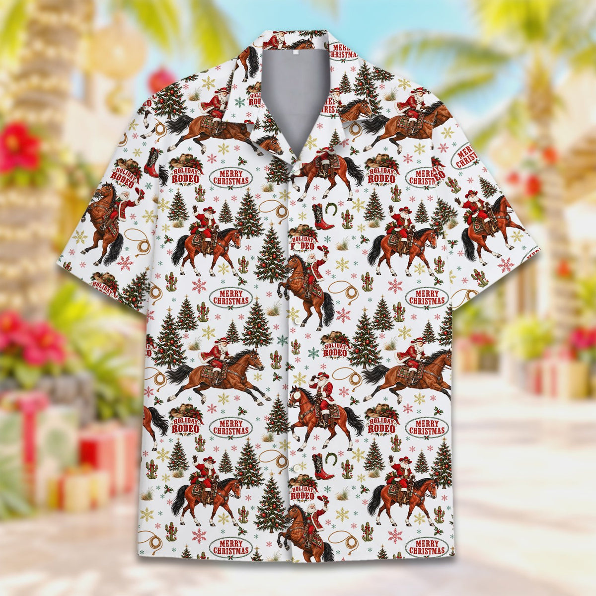 Christmas rodeo hawaiian shirt for matching family, main view