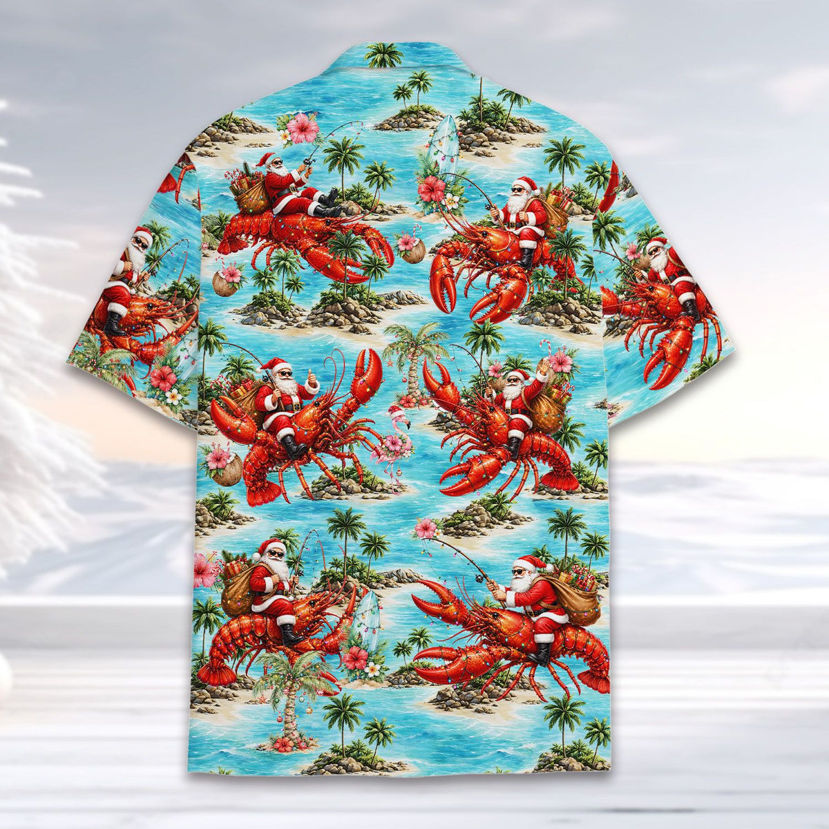 Alternative back view of the holiday hawaiian shirt