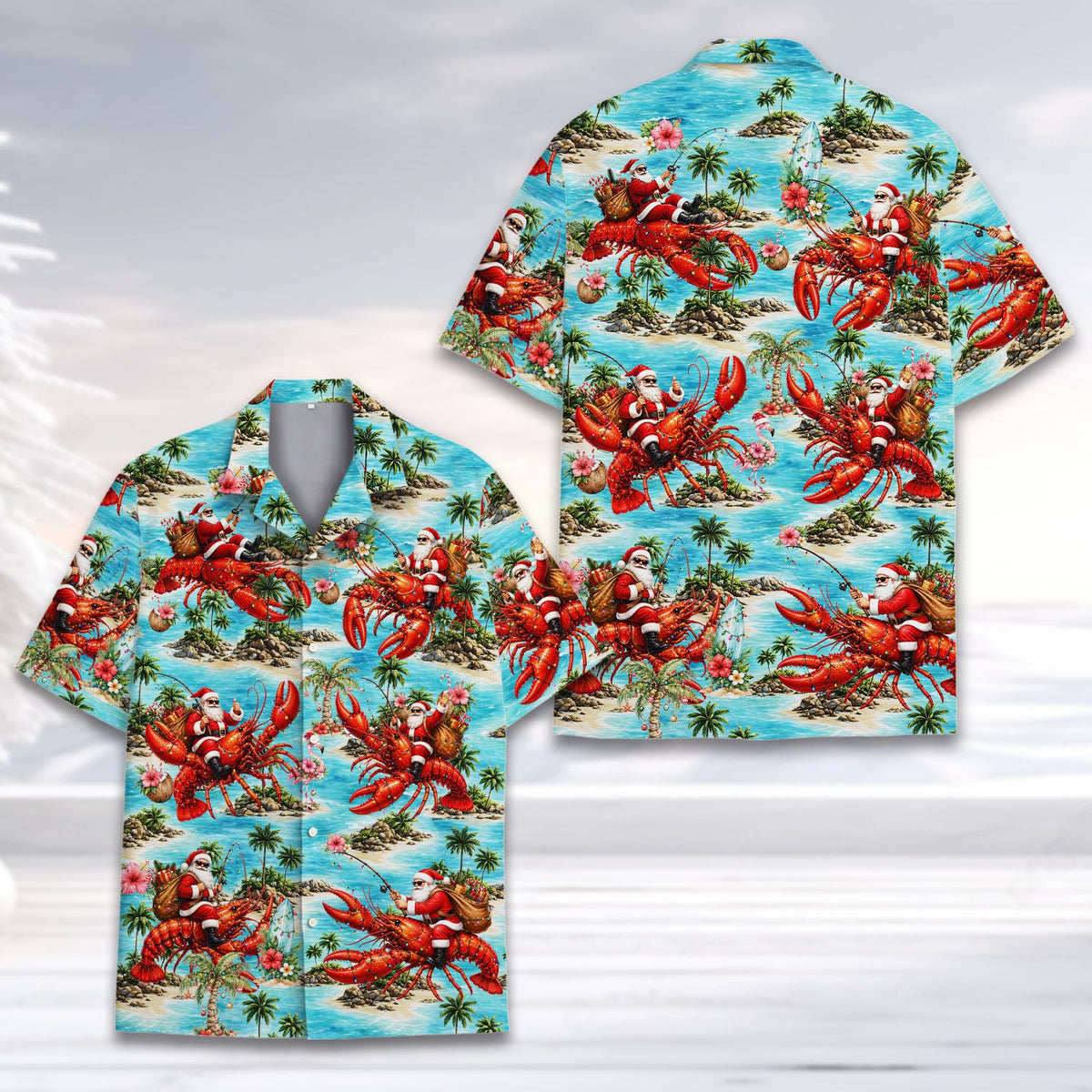 Another front view showcasing the tropical holiday pattern