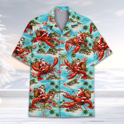 Close-up front view of the beach hawaiian shirt fabric and details