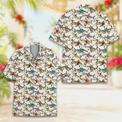 Another front view of the festive holiday hawaiian shirt