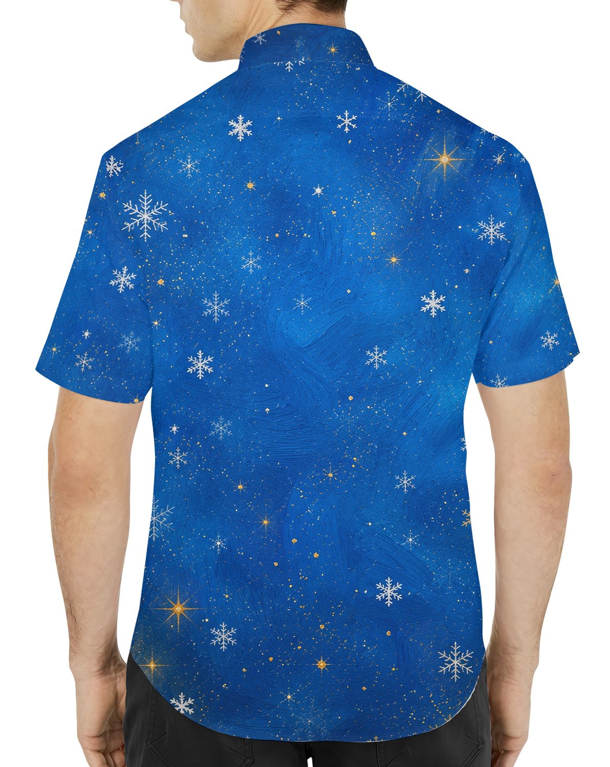 Detailed back view of the starry night sky holiday shirt