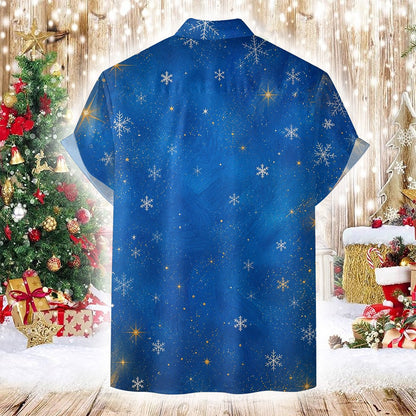 Close-up back view of the blue hawaiian holiday shirt