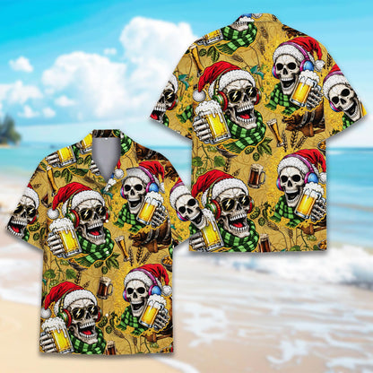 Front detail showing the green scarf and sunglasses on the skeleton hawaiian shirt