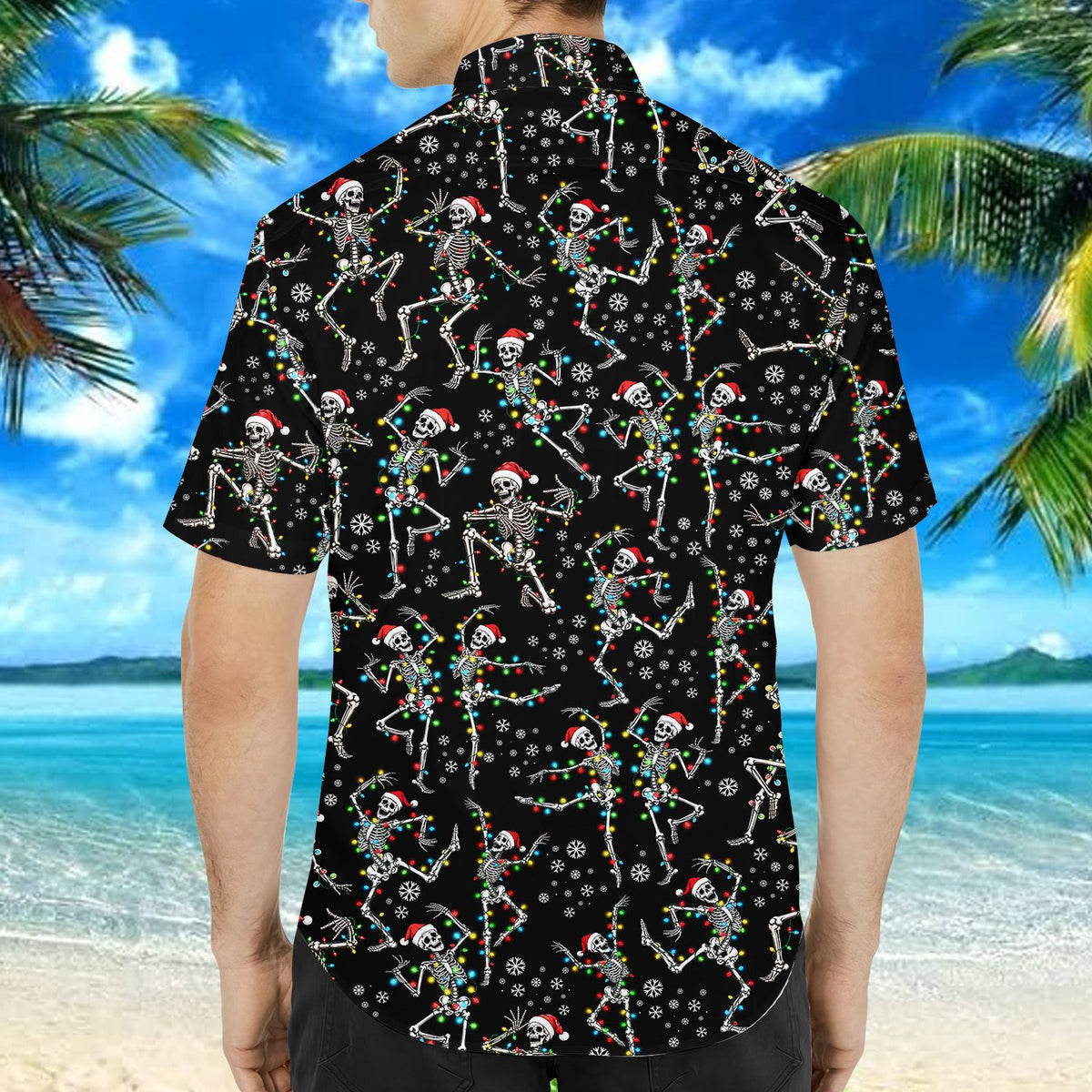 Full back view of the festive skeleton pattern