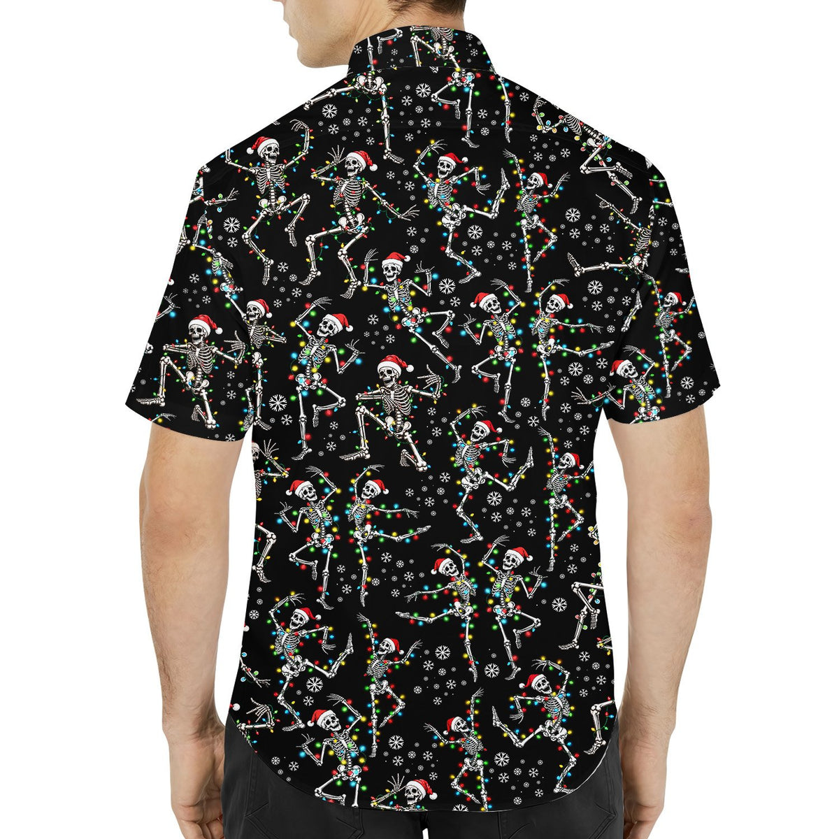 Back view of the christmas skeletons hawaiian shirt