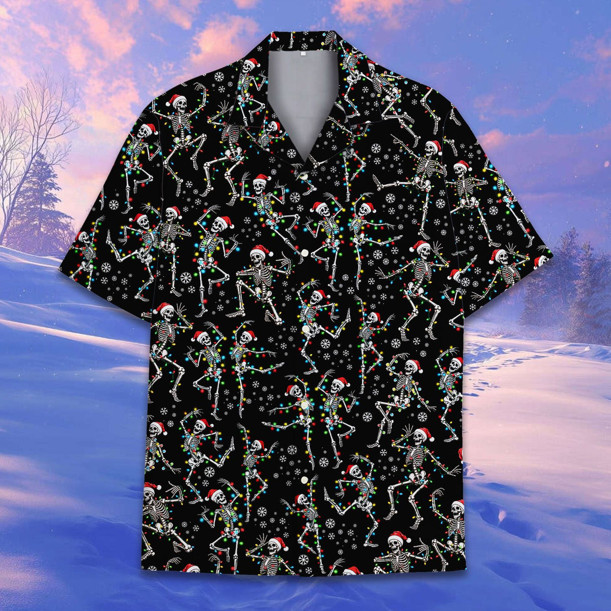 Matching family christmas skeletons hawaiian shirt, main view