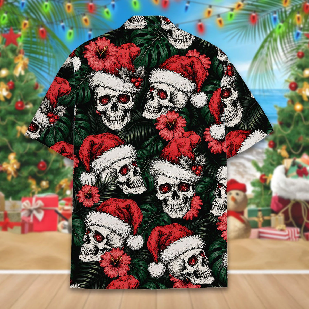Christmas skulls hawaiian shirt, back view 2