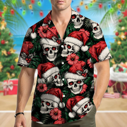 Christmas skulls hawaiian shirt, front view