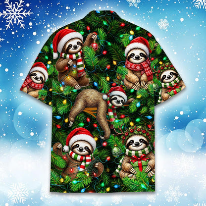 Another back view of the Christmas sloths hawaiian shirt