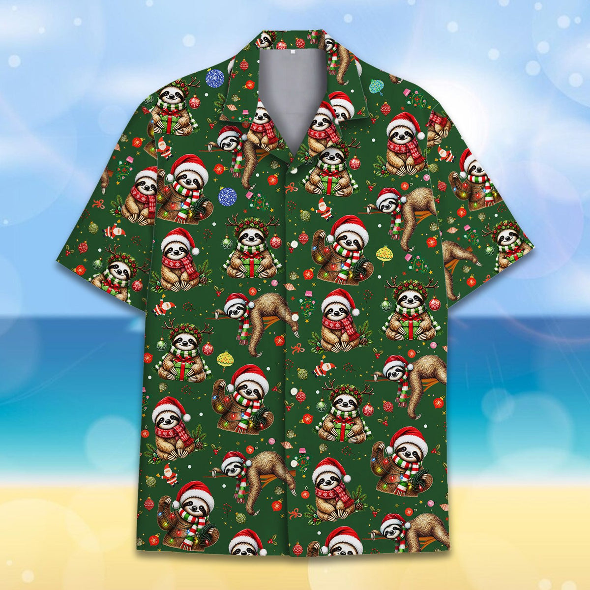 Back view of the Christmas sloths hawaiian shirt